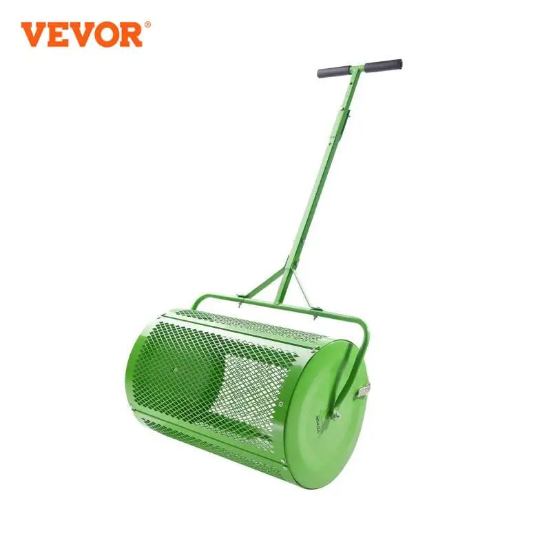 Compost Spreader and Peat Moss Spreader 24 in Push/Tow-Behind Roller Lawn Spreader with Height Adjustable T Shaped Handle