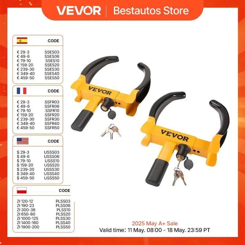 Wheel Lock 2 Packs Universal Wheel Clamp Lock Adjustable Anti Theft Trailer Lock Wheel Clamp Steel Tire Lock for ATV SUV