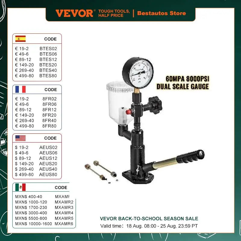 Diesel Fuel Injector Nozzles Tester with Dual Scale Gauge Common Rail Pressure Tester Repair Tool for Automobiles Tractors