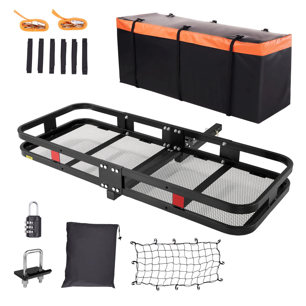 53/60 in Hitch Cargo Carrier 400/500lb Capacity Trailer Hitch Mount Aluminum Cargo Basket for SUV Truck Pickup Camping