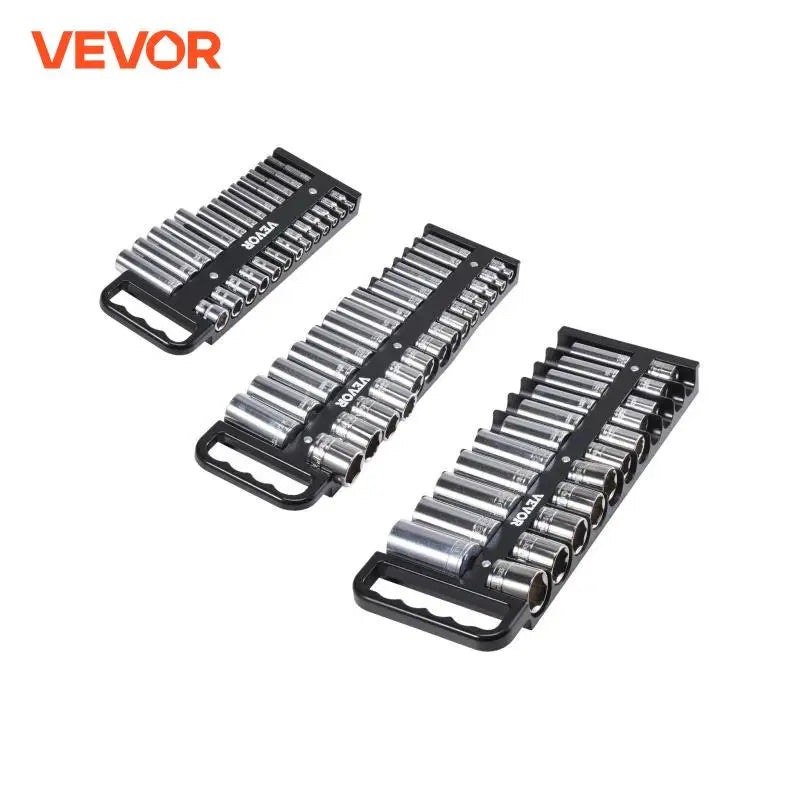 3PCS Magnetic Socket Organizer Tray 1/4'' 3/8'' 1/2'' Metric & SAE Socket Holder Set up to 76 Sockets for Tool Box Drawer