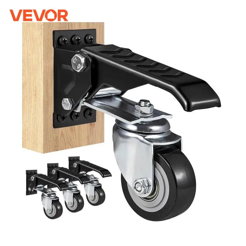 4pcs Workbench Caster Wheels 2.5" Retractable 360° Swivel Casters Side Mounted Adjustable Stepdown Wheels for Tables