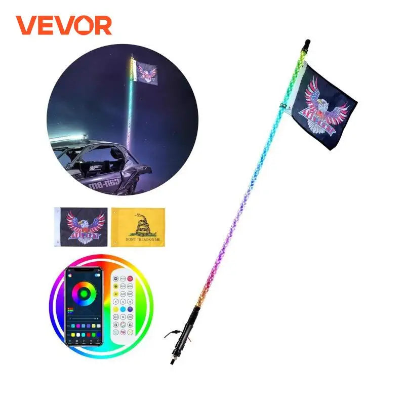 1/2 PC 3/4/5FT Whip Light APP&RF Remote Control Led Whip Light Waterproof Lighted Whips for Motorcycles Off-road Go-karts