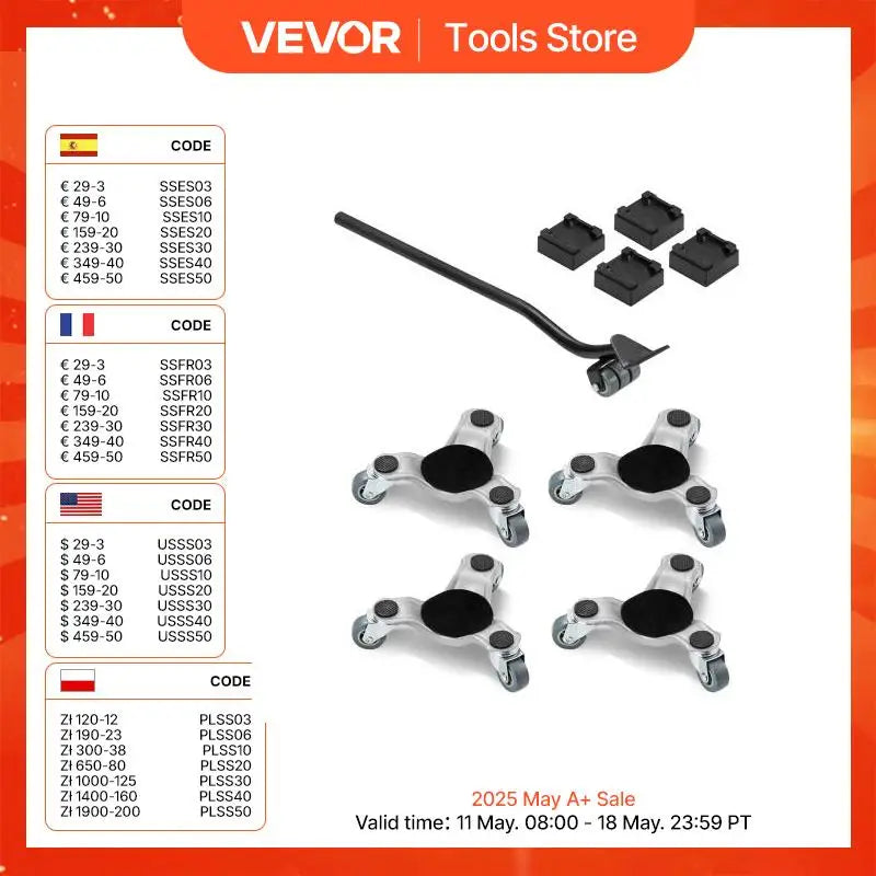 4pcs Furniture Dolly Movers with Triangle Swivel Caster & 3 Wheels Fridge Lift Mover Tool Set for Home Appliances Sofa