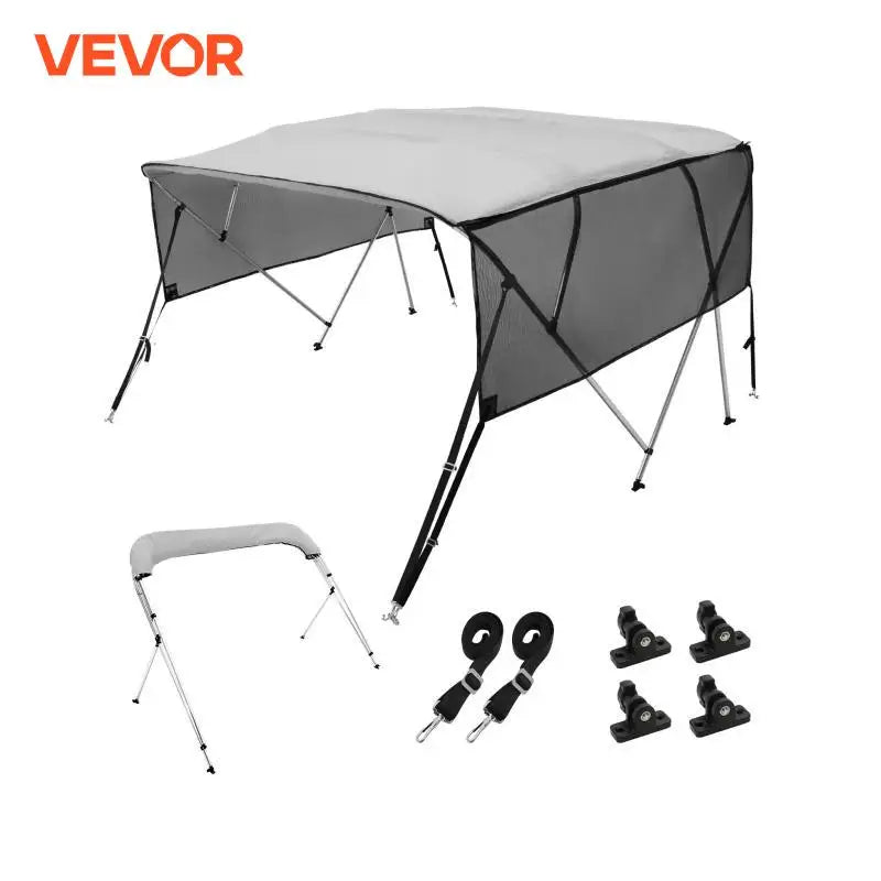 4 Bow Bimini Top Boat Cover Detachable Mesh Sidewalls Polyester Canopy Aluminum Alloy Frame For Boat