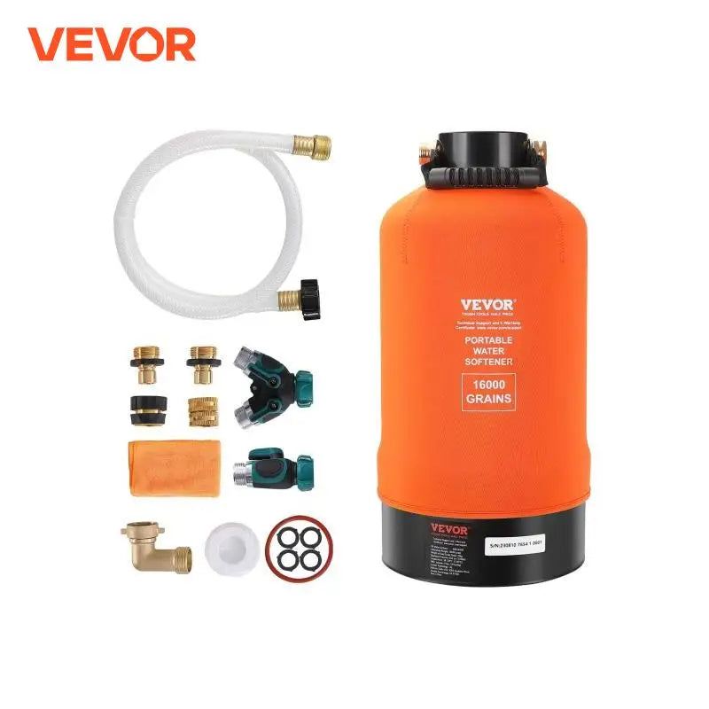 RV Water Softener 16,000 Grain Portable Water Softenerwith 3/4"Brass Fittings and 42 Hose, Soften Hard Water Filter System