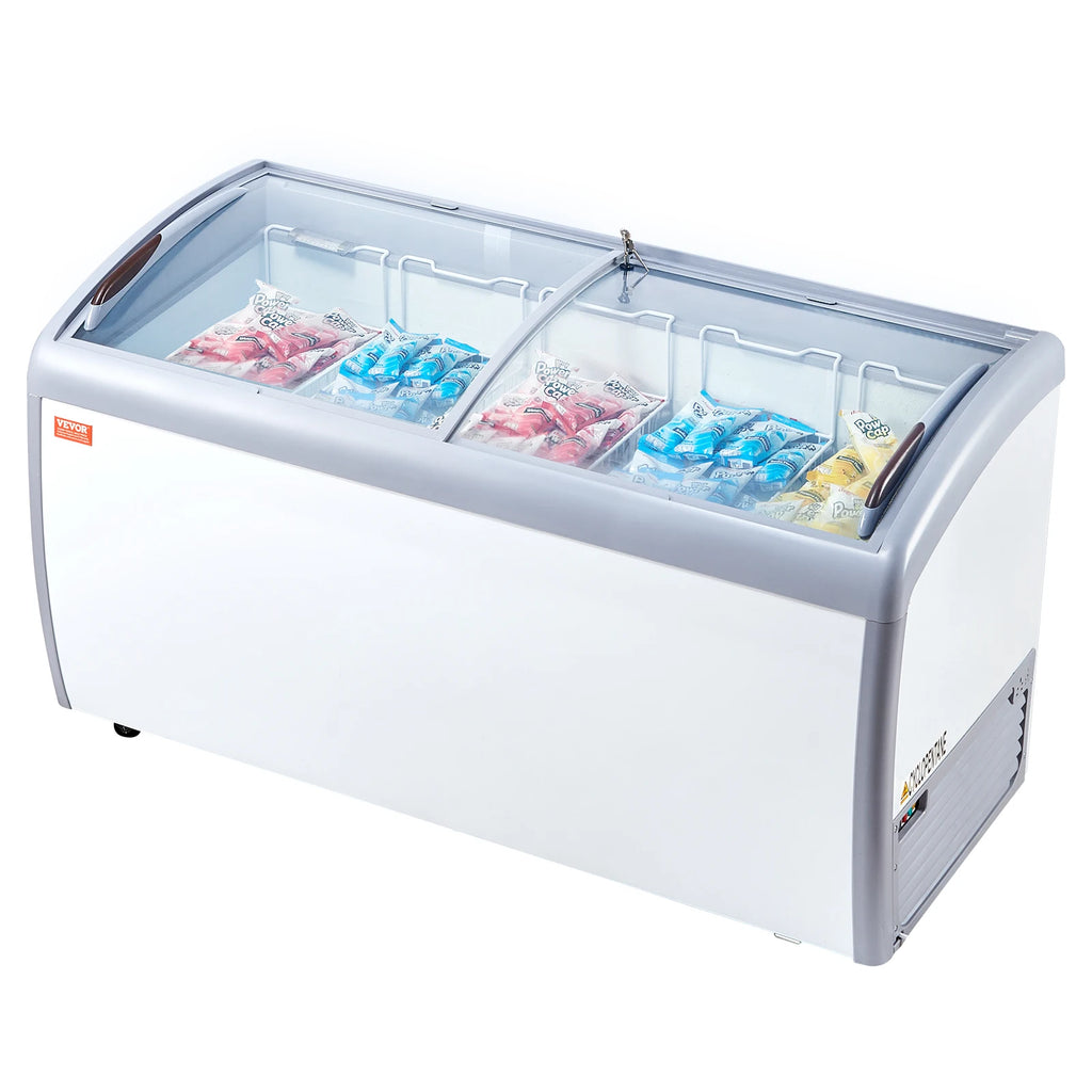 Commercial Ice Cream Display Case,16.3 Cu.ft Chest Freezer,Mobile Glass Top Deep Freezer,Restaurant Gelato Dipping Cabinet