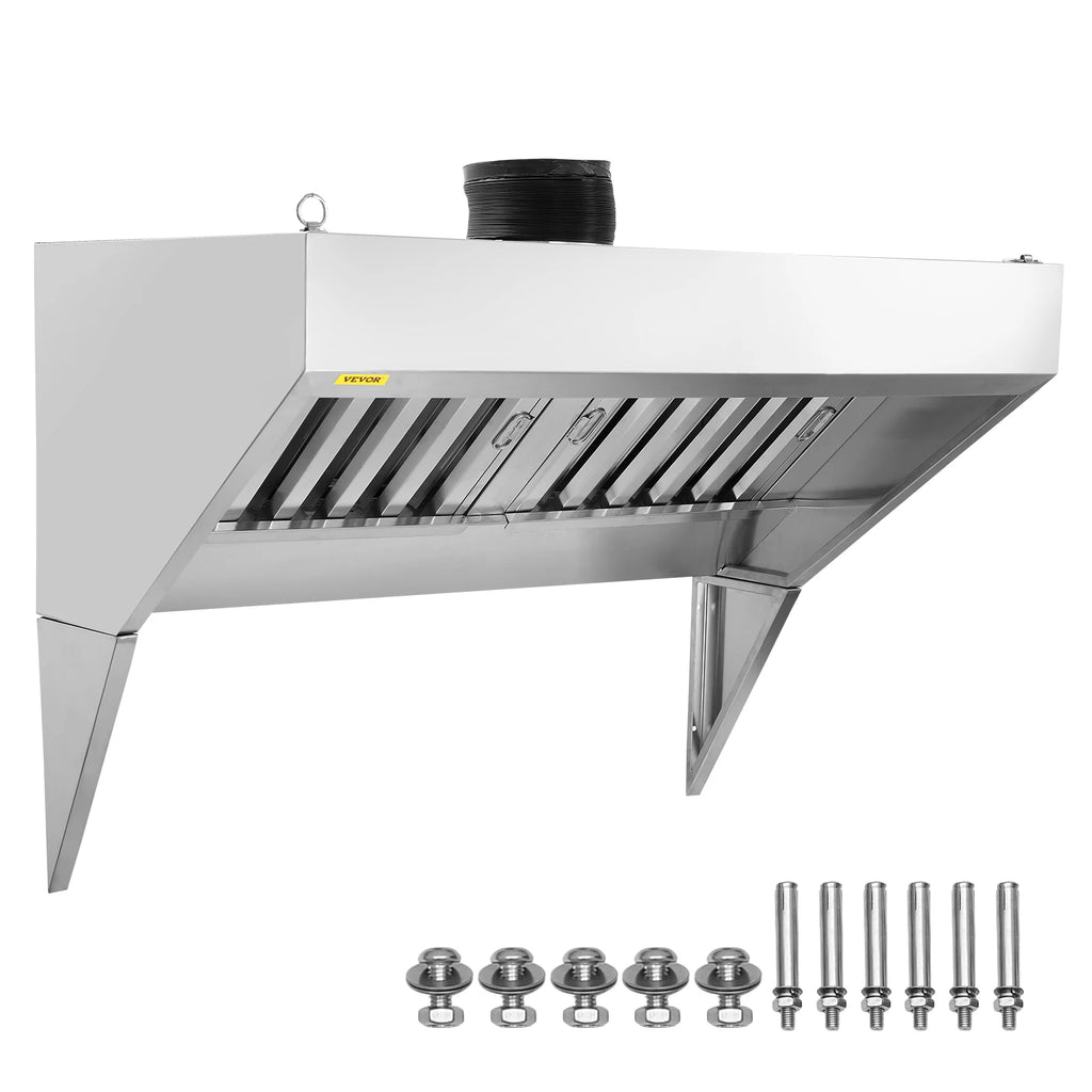 Commercial Exhaust Hood, 4FT Food Truck Hood Exhaust, 201 Stainless Steel Trailer Hood w/2 Detachable U-shaped Filter Mesh