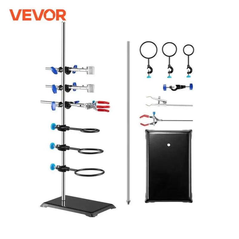 Lab Stand Support Laboratory Retort Support Stand Set Steel Lab Stand 23.6" Rod and 8.3" x 5.3" Cast Iron Base with Clamps
