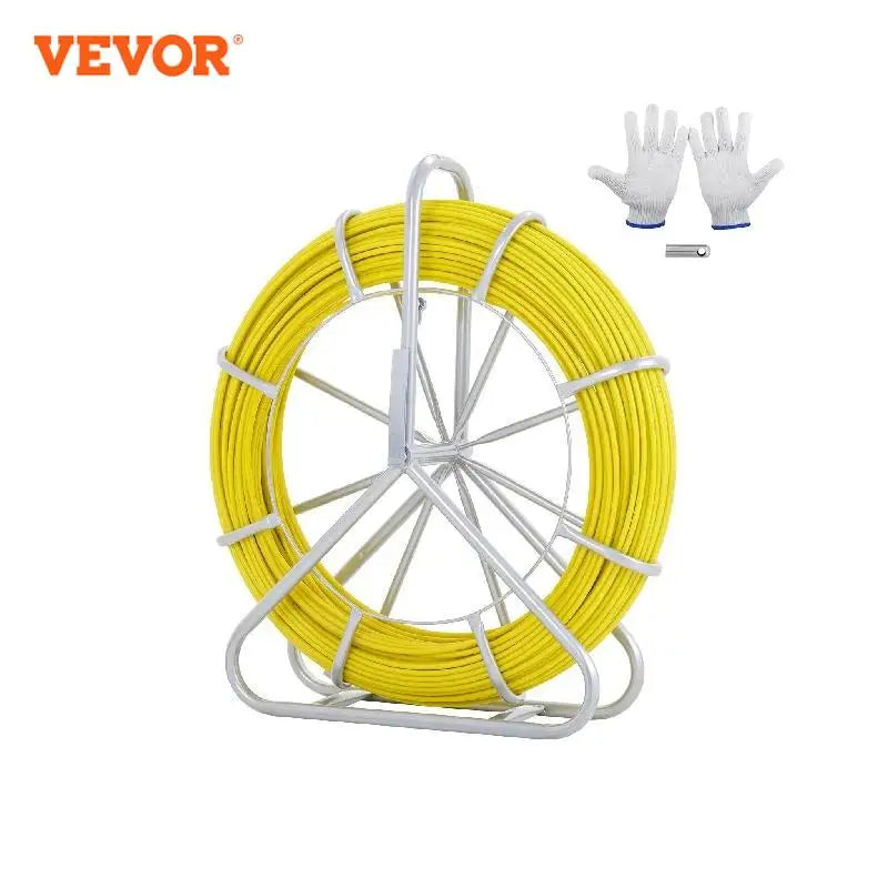 Fish Tape Fiberglass 425 ft 1/4 inch Wire Puller with Steel Reel Stand for Walls and Electrical Conduit, Non-Conductive