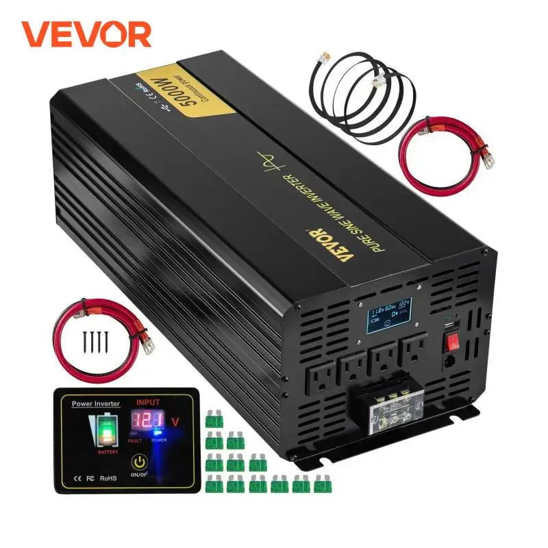 Pure Sine Wave Power Inverter 12V DC to 120V AC Aluminum Alloy LCD Screen & LED Indicators for Powering Laptop Fan Grinder
