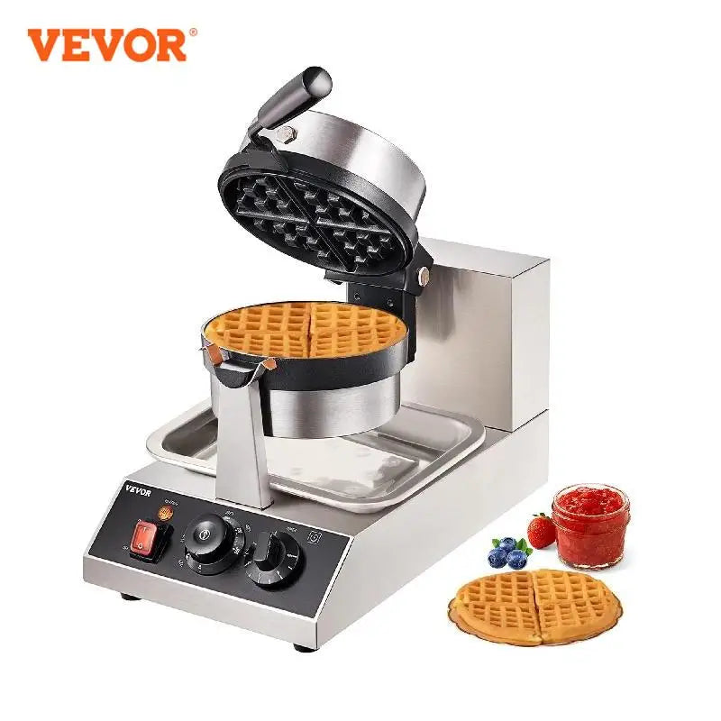 Electric Waffle Maker Round Waffle Iron Non-Stick Waffle Baker Machine Teflon-Coated Baking Pans Stainless Steel Gaufriers