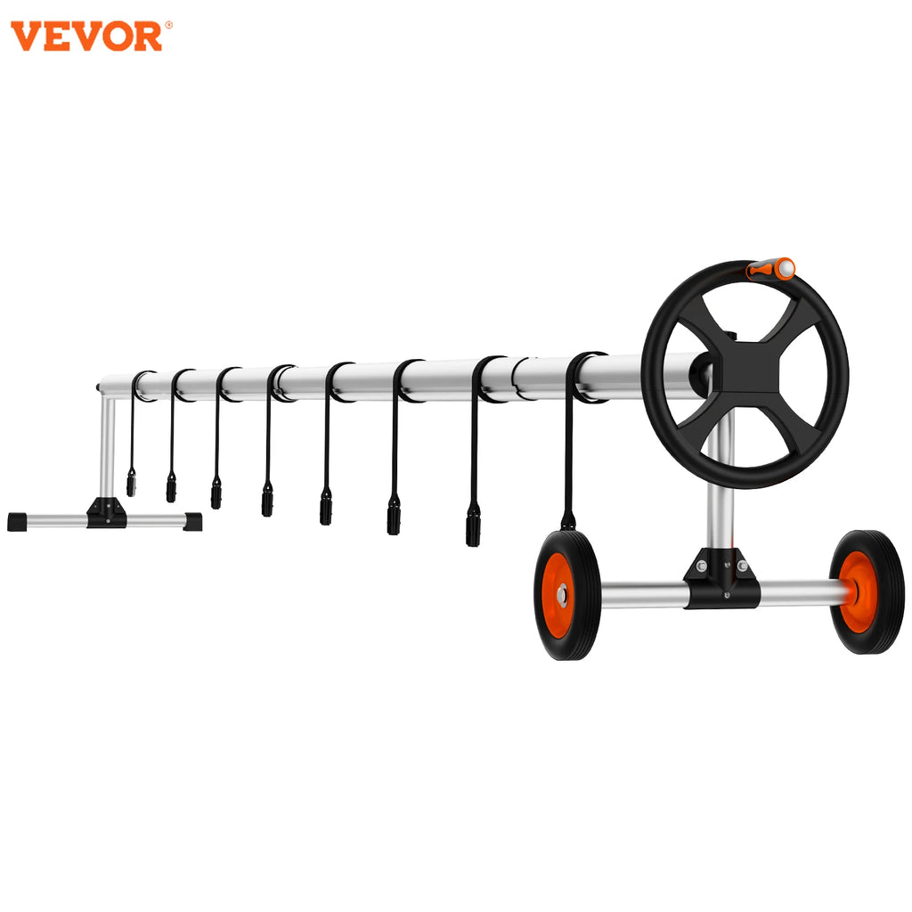 Pool Cover Reel,Aluminum Solar Cover Reel 14/18/22 ft, Inground Swimming Pool Cover Reel Set w/Rubber Wheels and Sandbags