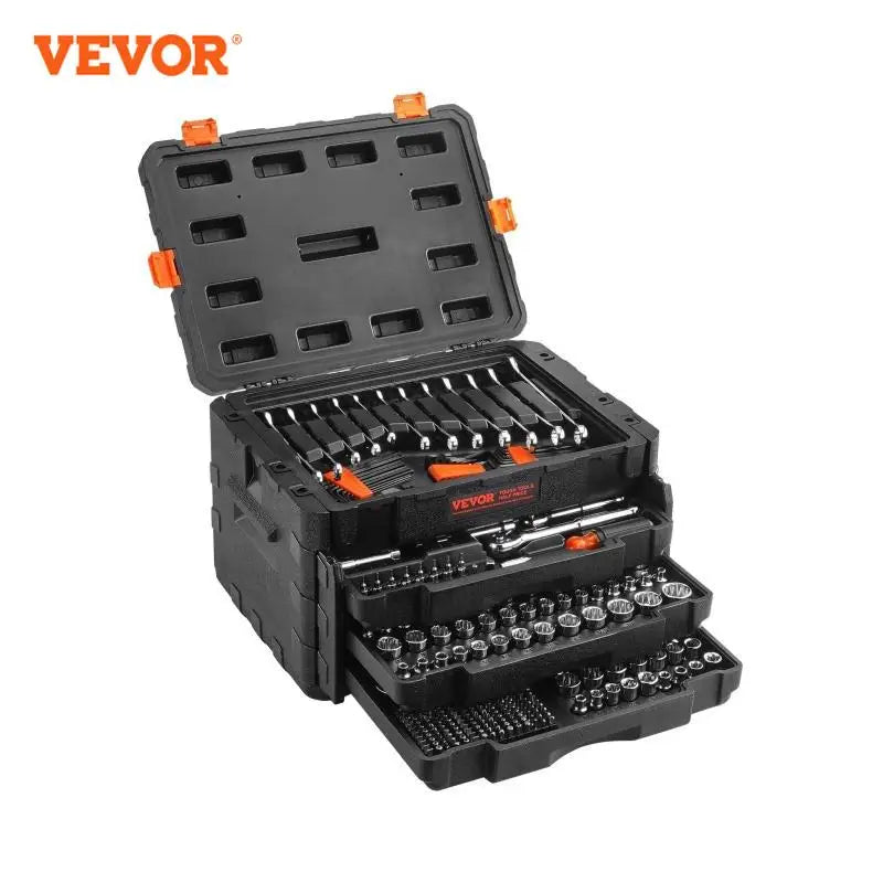 Mechanics Tool Set and Socket Set 1/4" 3/8" 1/2" Drive Deep and Standard Sockets 450 Pcs SAE and Metric Mechanic Tool Kit