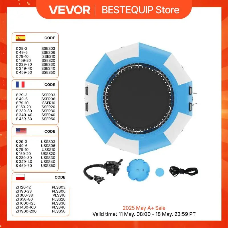 6.5/10/12/13/15ft Water Trampoline InflatablRecreational Water Bouncer w/Electric Inflator Portable Bounce Swim Platform