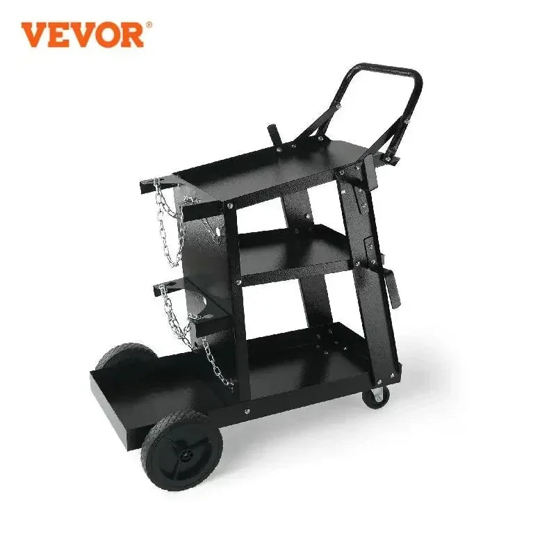 Welding Cart 3-Tier Welder Cart with Swivel Wheels Safety Chains Rolling Tank Storage for Plasma Cutter Welding Machine