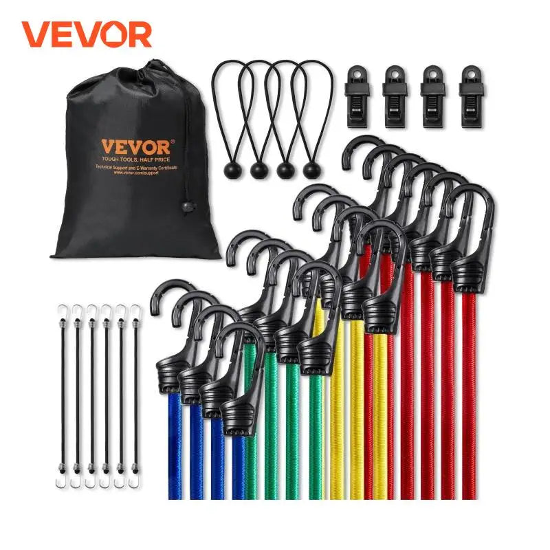 32pcs Elastic Bungee Cords Straps Assorted Lengths Heavy Duty Bungee Ropes for Bike Tents Camping RVs Trunks Luggage Racks