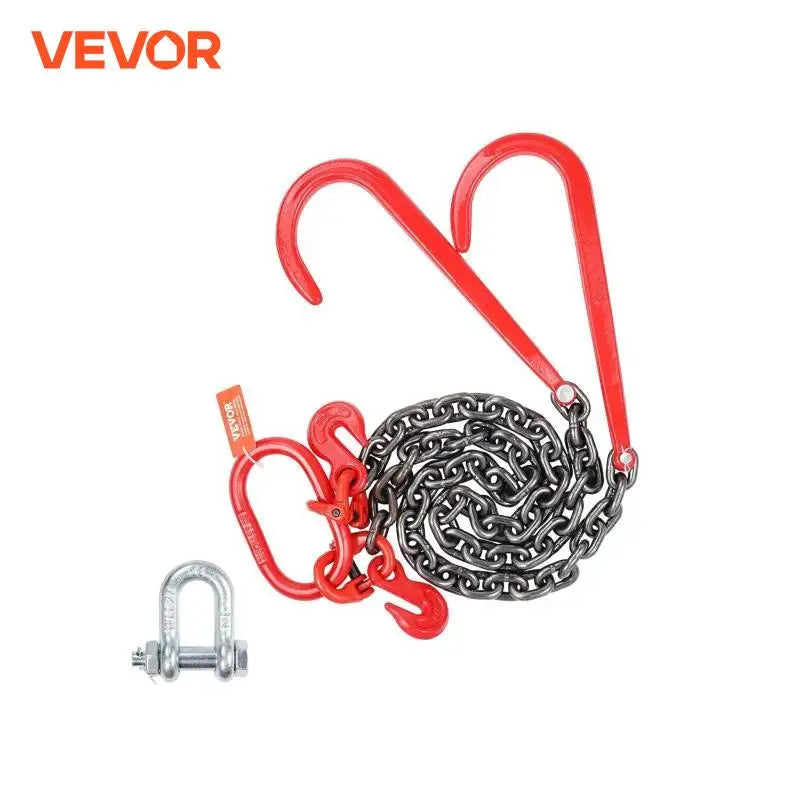 G80 V Bridle Chain Towing Chain Bridle with 15" J Hooks & Grab Hooks Transport Tow Chains for Flatbed Trailer Wrecker