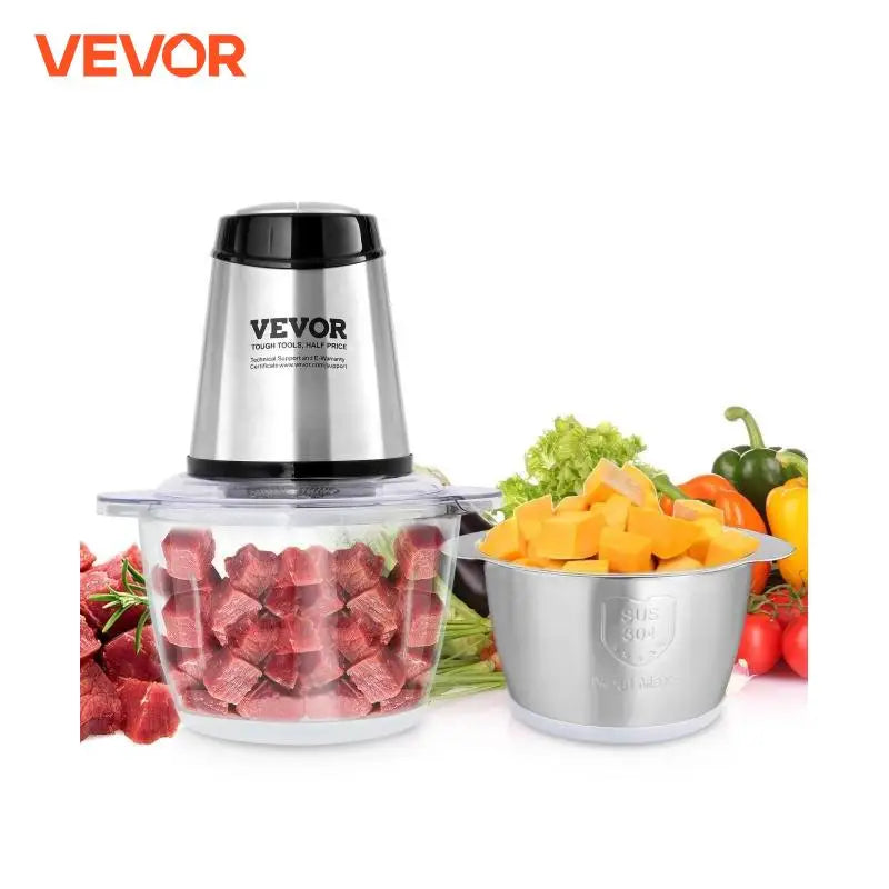 Food Processor Electric Meat Grinder with 4Wing Stainless Steel Blades 8+5 Cup 2 Bowls 400W Electric Food Chopper 2 Speeds