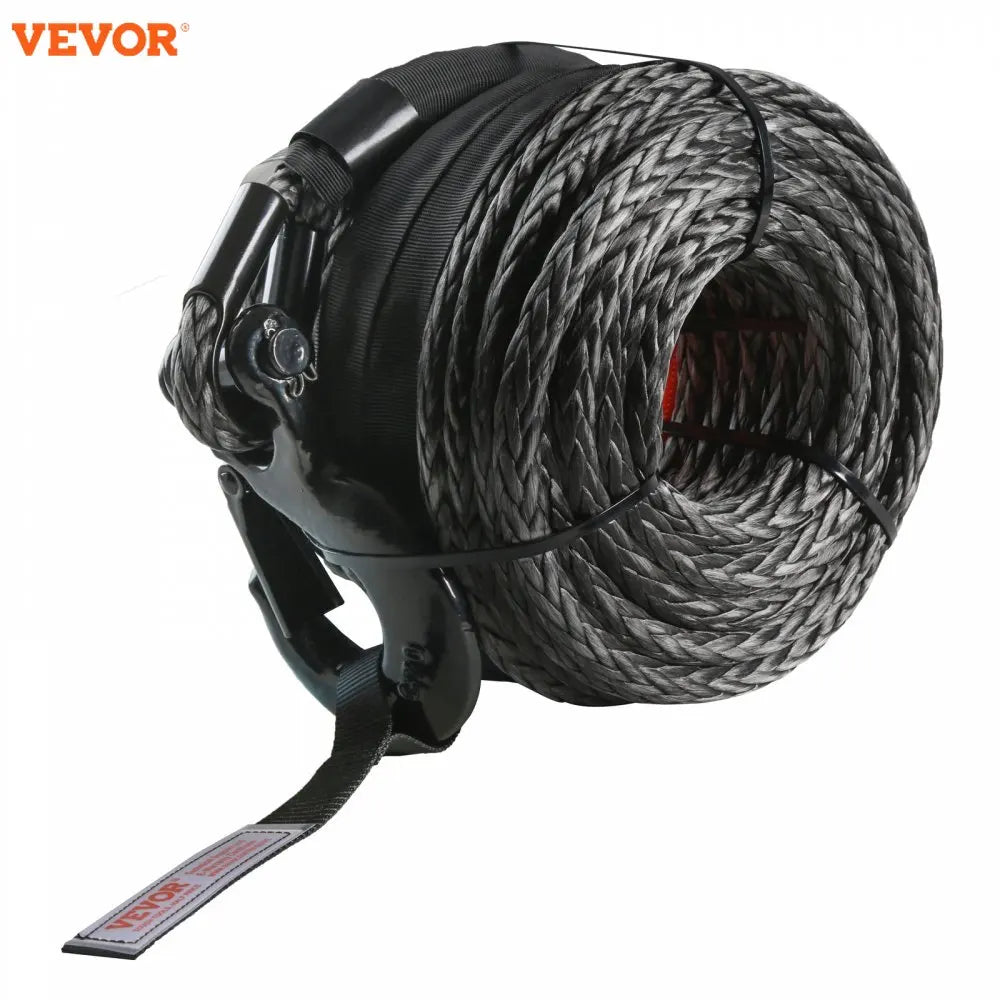 Synthetic Winch Rope  Synthetic Winch Line Cable Rope with Protective Sleeve + Forged Winch Hook + Pull Strap