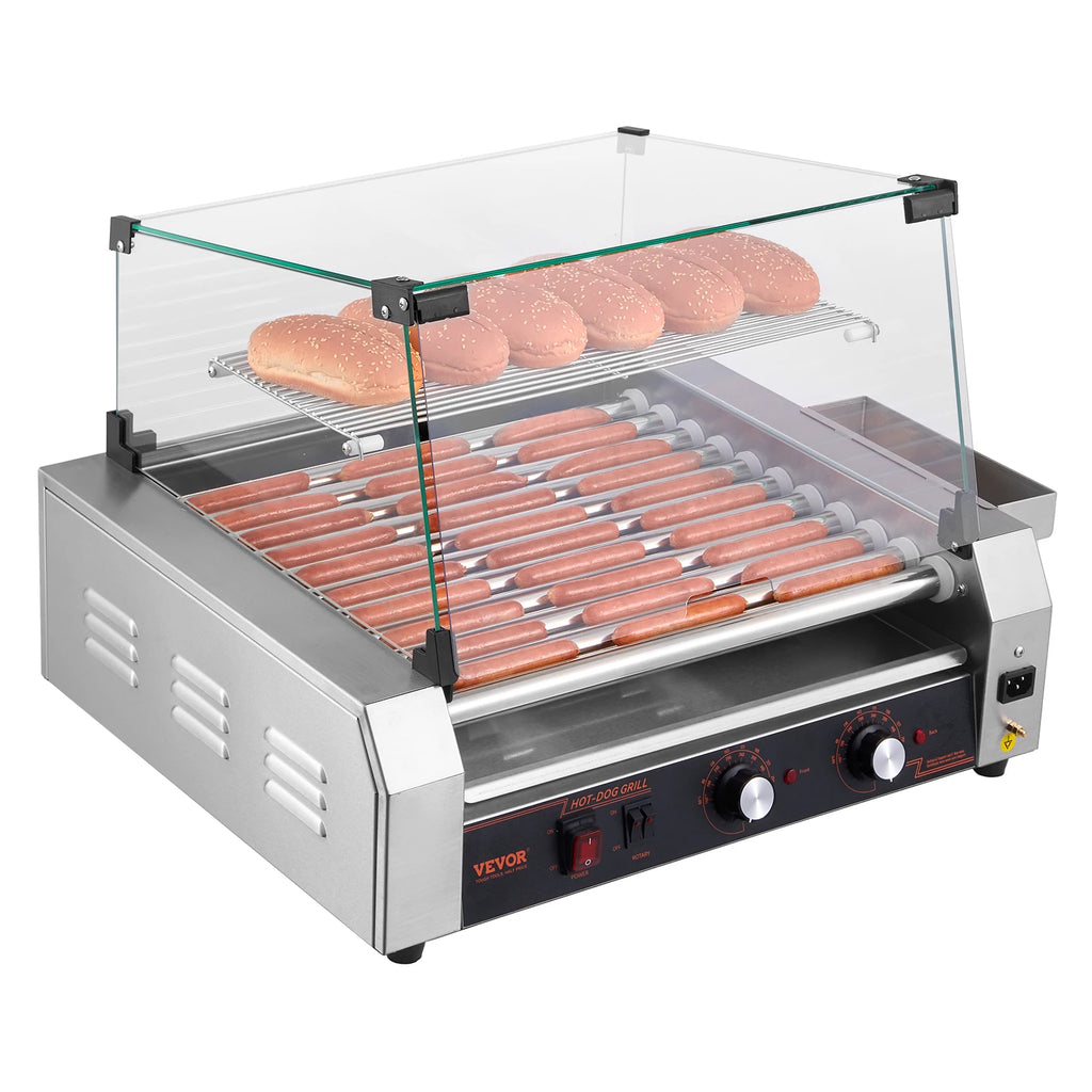 Hot Dog Roller, 30 Hot Dog 11 Rollers, Stainless Steel Sausage Grill Cooker,Commercial Hot Dog Machine w/Dual Temp Control