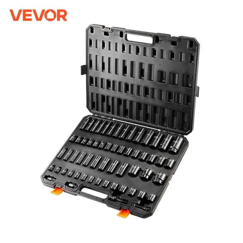 3/8" & 1/2" Drive Impact Socket Set 59 PCS Socket Set SAE 5/16" to 1-1/4" and Metric 6-32mm 6 Point Cr-Mo Alloy Steel Set