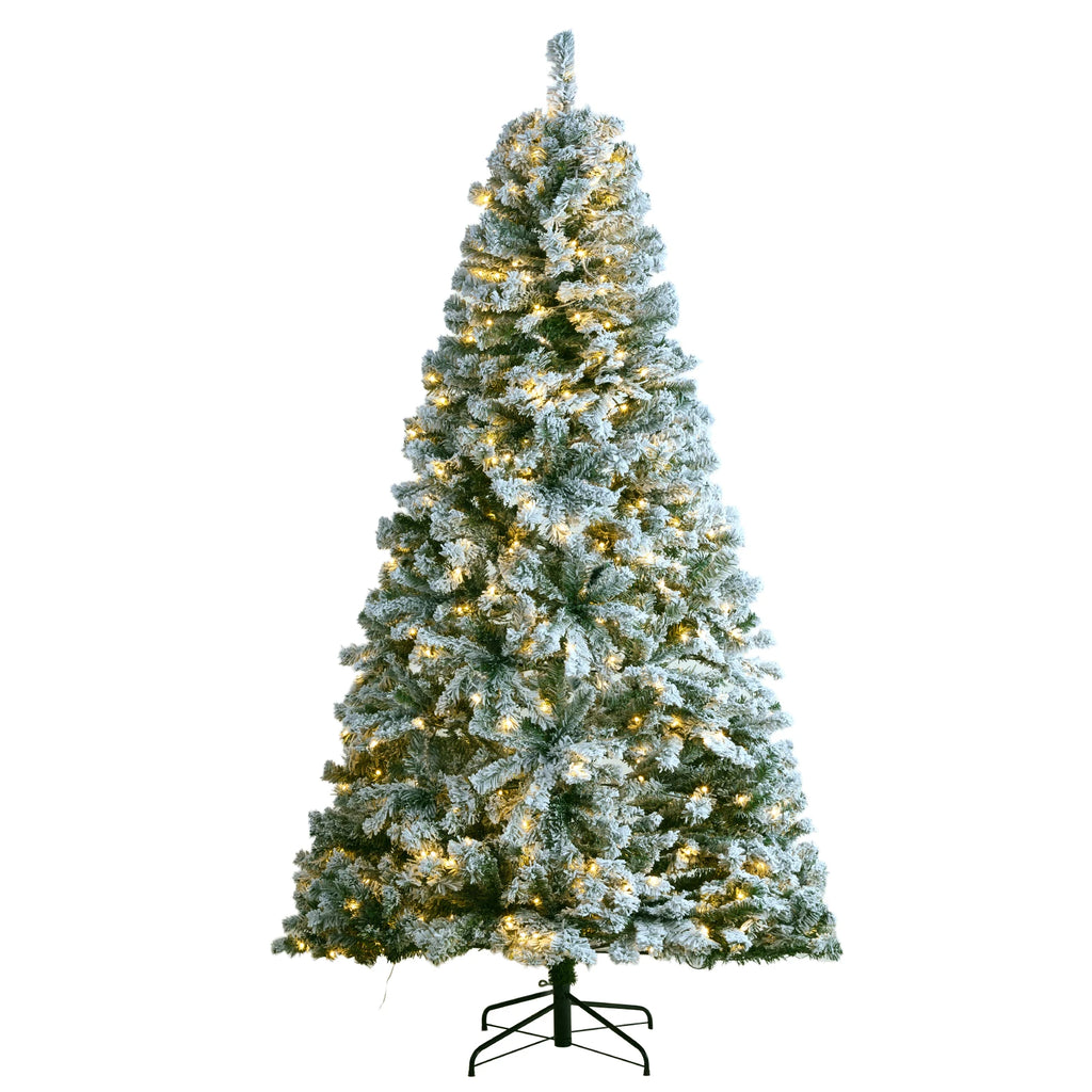 Christmas Tree 7.5ft Prelit Flocked Artificial Tree Full Holiday Xmas Tree Metal Base for Home Party Office Decoration