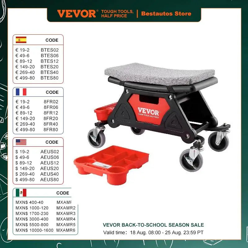 Rolling Mechanic Seat 300 LBS with Wheels Tool Trays Drawer Heavy Duty Roller Creeper Seat for Home Garage DIY Automotive