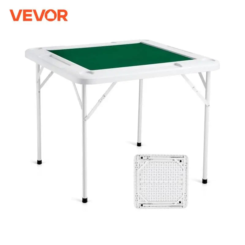 Mahjong Table 4 Player Folding Domino Table with Wear-Resistant Green Tabletop Portable Square Card Table 4 Chip Trays