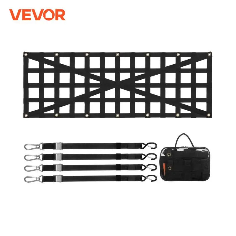 Universal Car Rear Trunk Net Mesh Elastic Tailgate Net with 4 Telescopic Straps Cargo Storage Organizer for Pickup Trailer