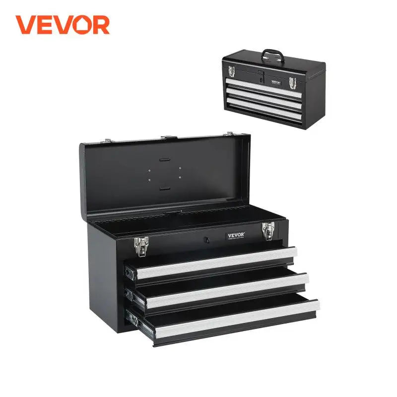 20in 3-Drawer Metal Tool Box Small Black/Red Tool Chest with EVA Liners Multifunction Tool Organizer for Garage & Workshop