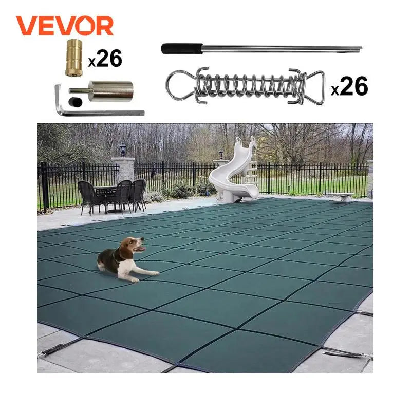 Swimming Pool Cover Inground Green Mesh Solid Rectangle Pool Safety Cover for Winter Home Safety Swimming Pool Cover