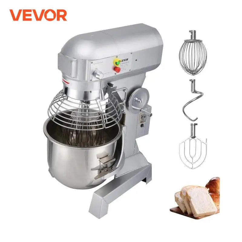 Commercial Food Mixer 10Qt 450W 3 Speeds Adjustable 110/178/390 RPM Heavy Duty 110V Stainless Steel Whisk Beater Premium