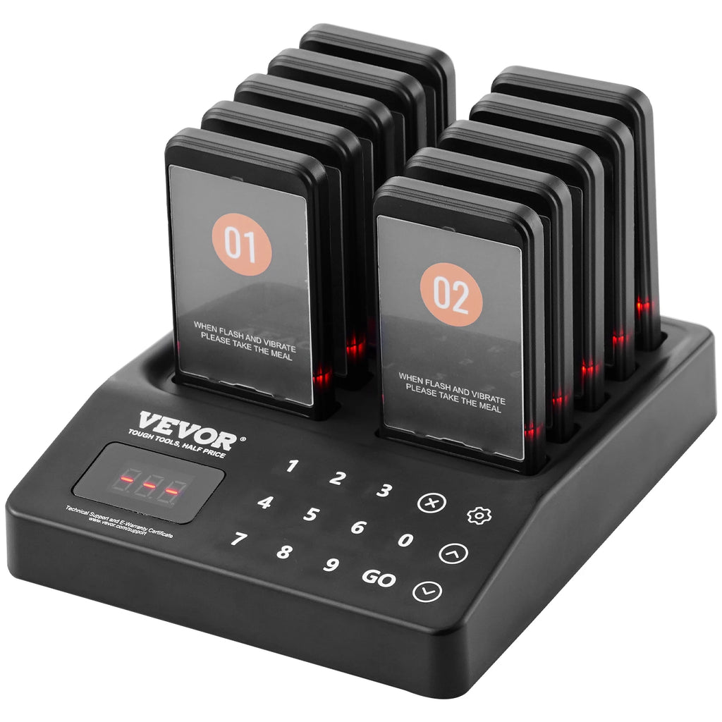 Restaurant Pager System, Wireless 400m Long Range Lineup Waiting Queue Signal,Guest Calling Beepers w/Vibration & Flashing