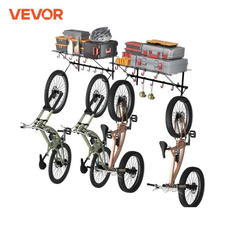 500 lbs Bike Storage Rack Wall Mount Bike Storage Hanger with 2 Shelves Adjustable Holder for 4 Bike Home Garage Organizer