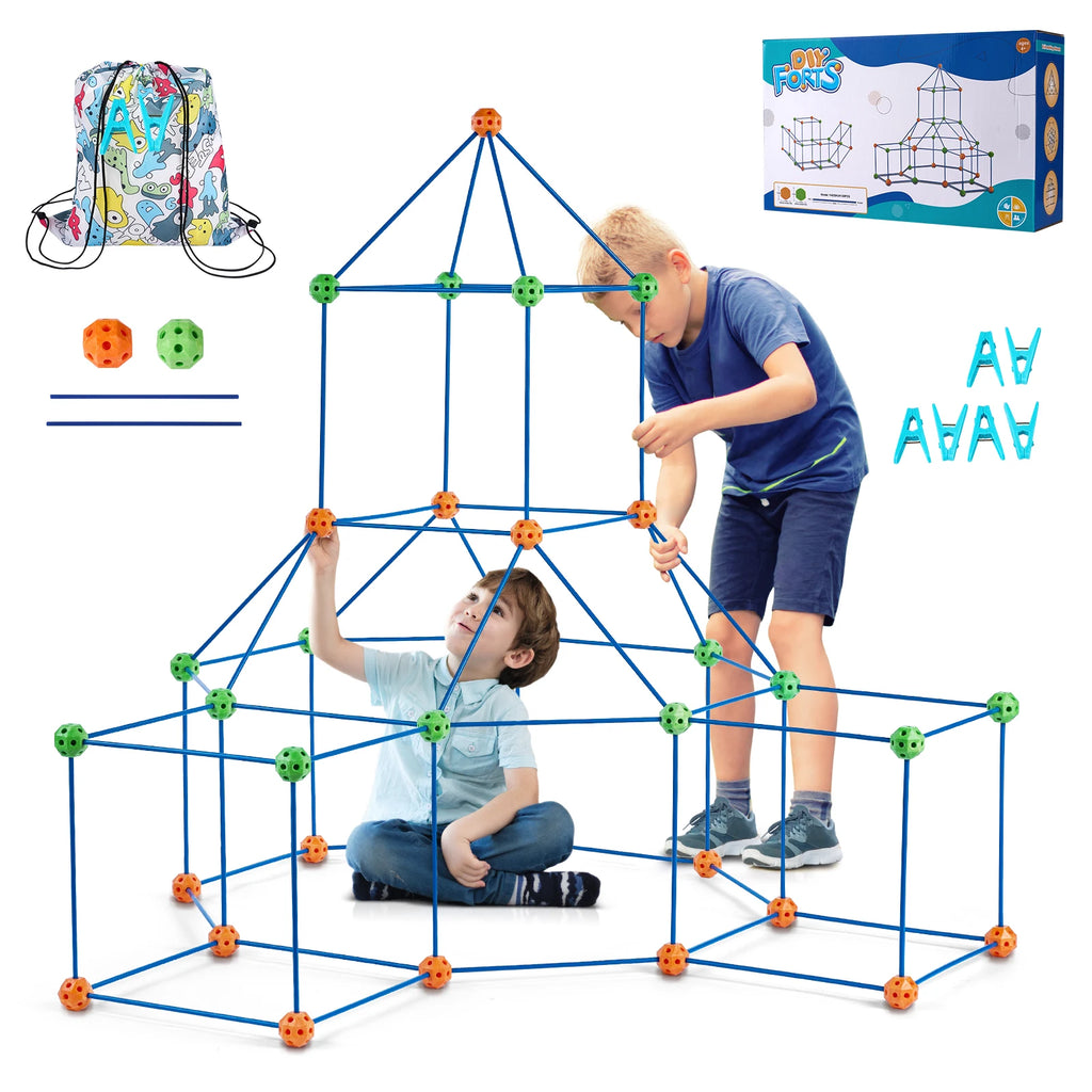 Fort Building Blocks Kids Creative Indoor Play Tent Brick Kit with 80 Rods 40 Balls for DIY Educational Castle Toys Gift