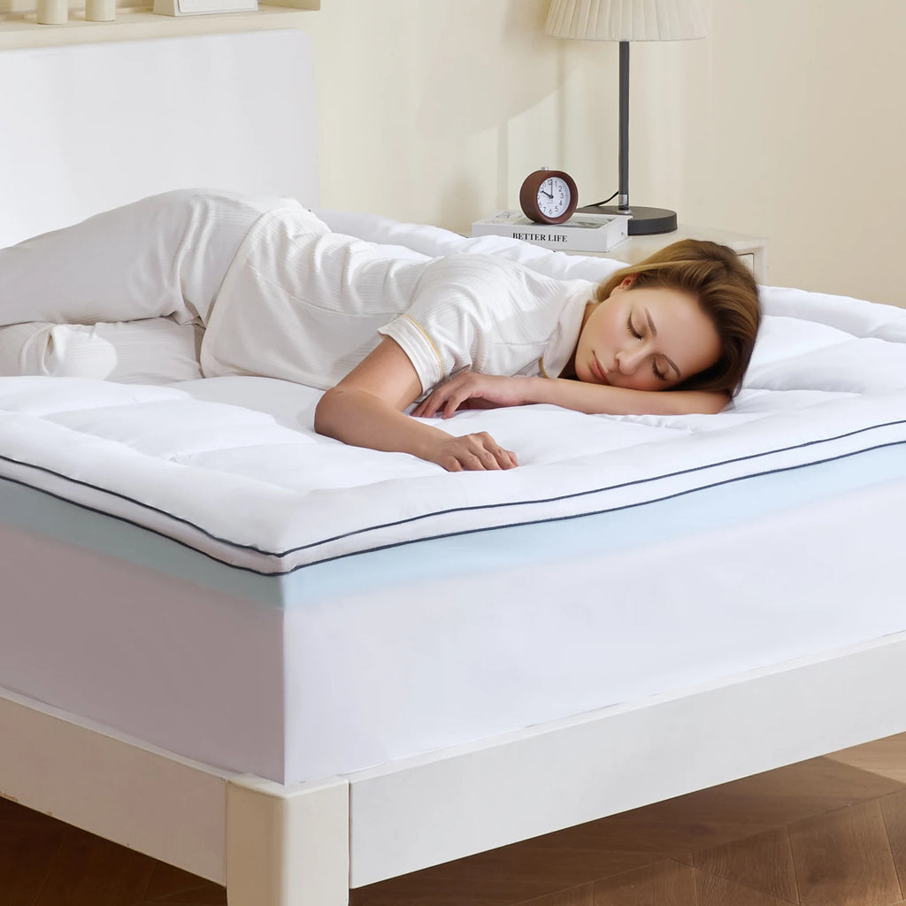 Mattress Topper Queen Size 3 in / 4 in Thickness, Memory Foam & Fiber Fill, Ergonomically Designed for Pressure Relief