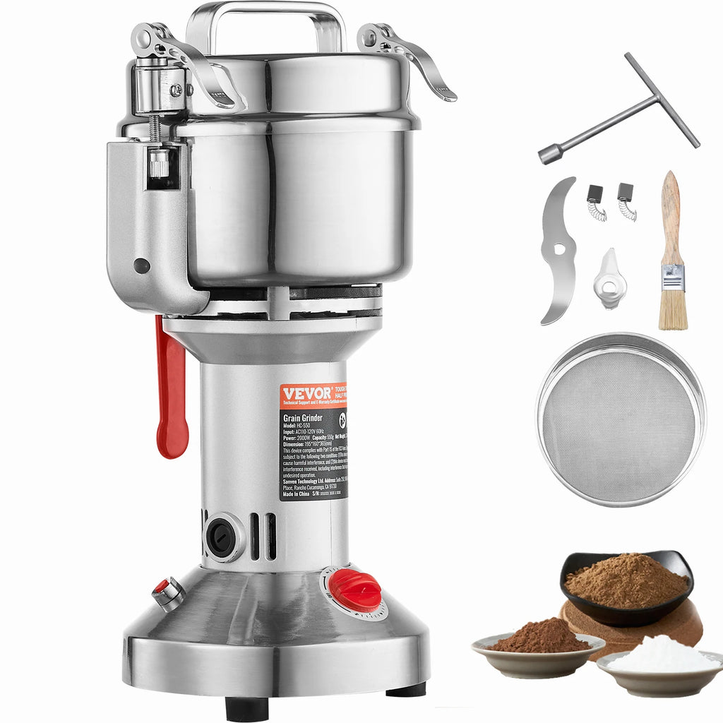 550g Electric Grain Mill Grinder, High Speed 2000W Commercial Spice Grinders, Stainless Steel Pulverizer Powder Machine