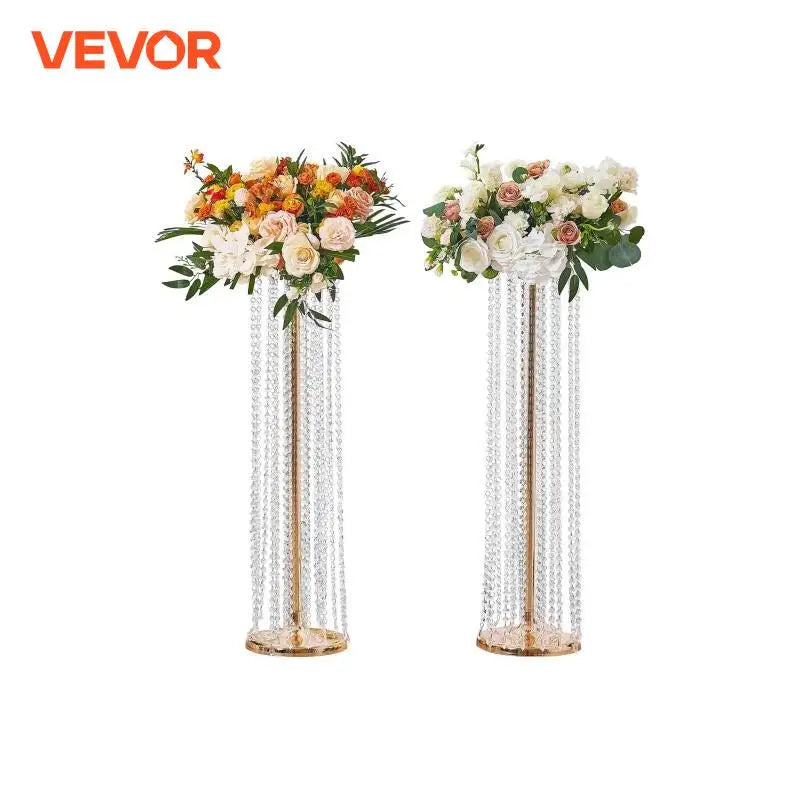 2PCS Crystal Wedding Flowers Stand Crystal Gold Vase Metal Perfect for T-stage Wedding Party Ceremony Dinner Event Hotel