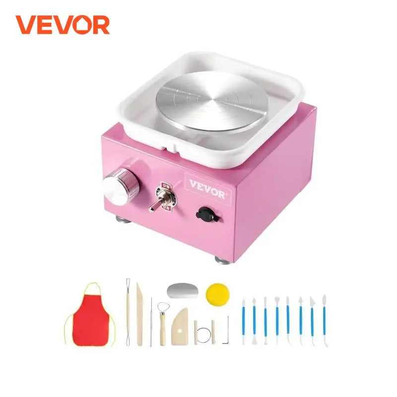 Mini Pottery Wheel 0-320RPM Adjustable Speed Detachable Basin 2.56in/3.94in 2 Turntables for Art Craft Work Home DIY Pink
