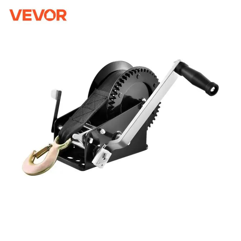 Hand Winch Boat Trailer Winch Heavy Duty Rope Crank Polyester Strap and Two-Way Ratchet Manual Operated Hand Crank Winch