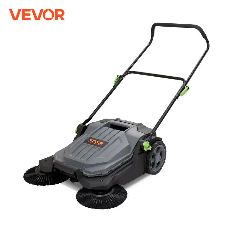 Walk-behind Hand Push Floor Sweeper 25.6" Sweeping Width Floor Sweeper 5-Gallon Waste Container Angle & Height Adjustable