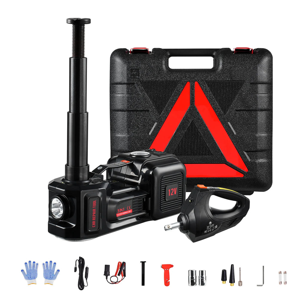 5T Electric Car Jack Electric Scissor Jack 12V Tire Changer with Electric Impact Wrench & LED Light for Sedan, SUV, Truck
