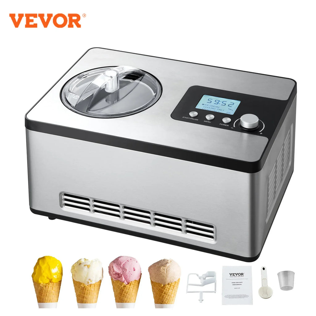 Automatic Ice Cream Maker with Built-in Compressor 2 Quart No Pre-freezing Fruit Yogurt Machine Electric Sorbet Maker