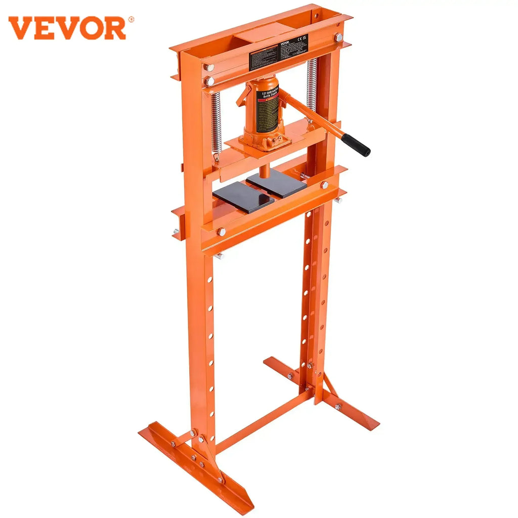 Hydraulic H-Frame Garage Floor Adjustable Shop 6/12 Ton  Press with Plates 6T/12T Orange for Garages or Professional Shops