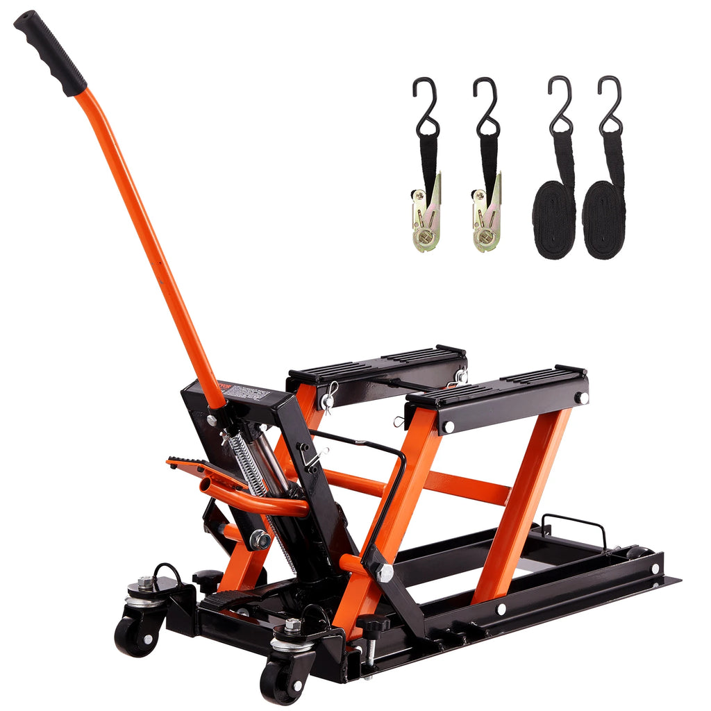 Steel Hydraulic Motorcycle Jack Stand, 1500 LBS ATV Scissor Lift Jack, 4.7"-15" Scissor Lift Jack Stand with 4 Wheels