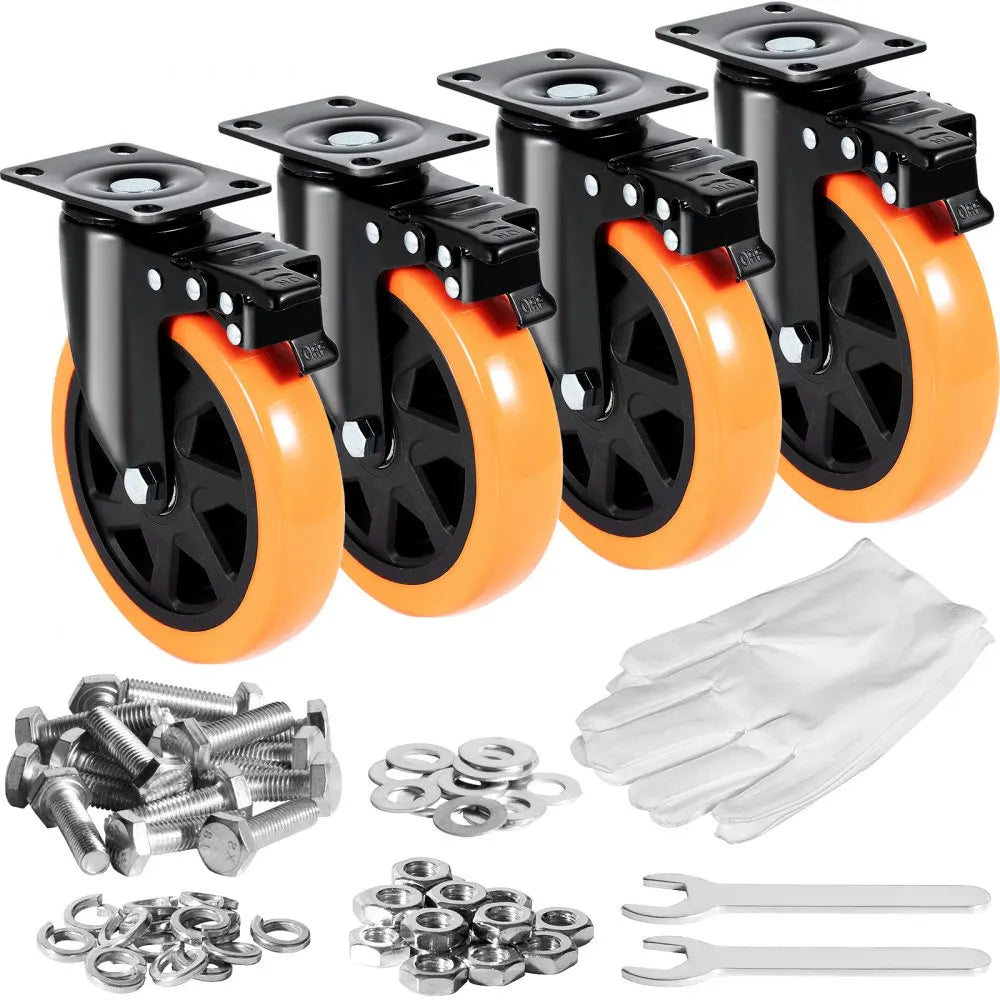 2/3/4/5/6-inch Swivel Plate Casters Set of 4 with Security Dual Locking PVC Caster Wheels for Cart Furniture Workbench