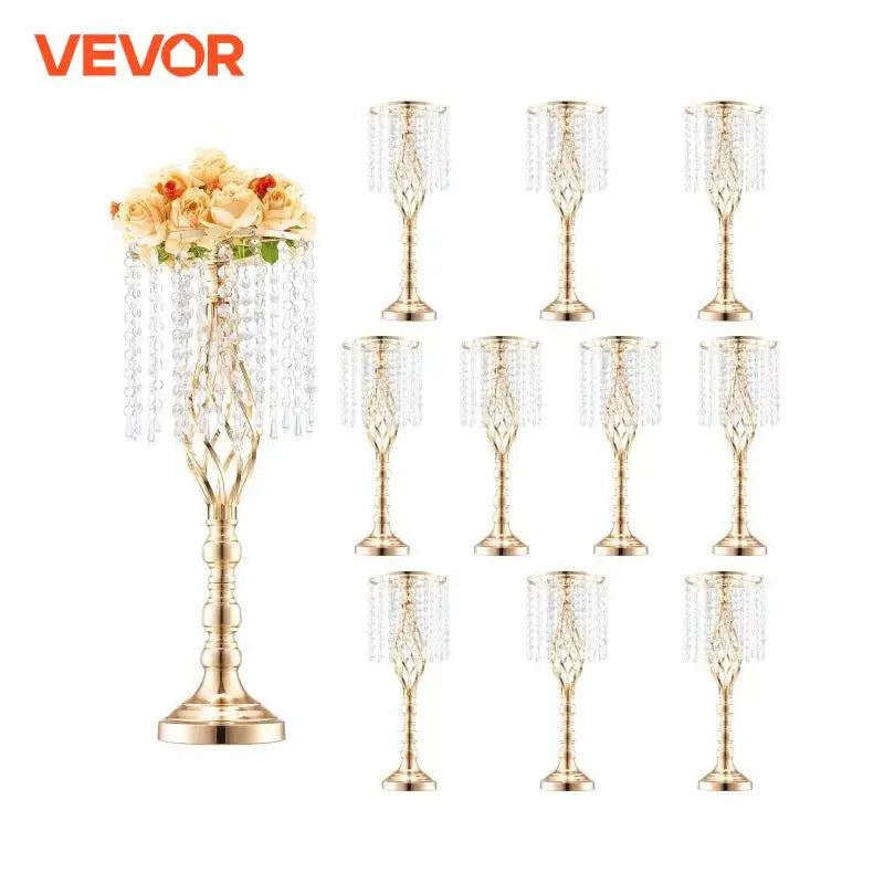 Tall Crystal Wedding Flower Stand Metal Wedding Centerpiece Vase Gold Flower Holders Floral Display Rack for Wedding