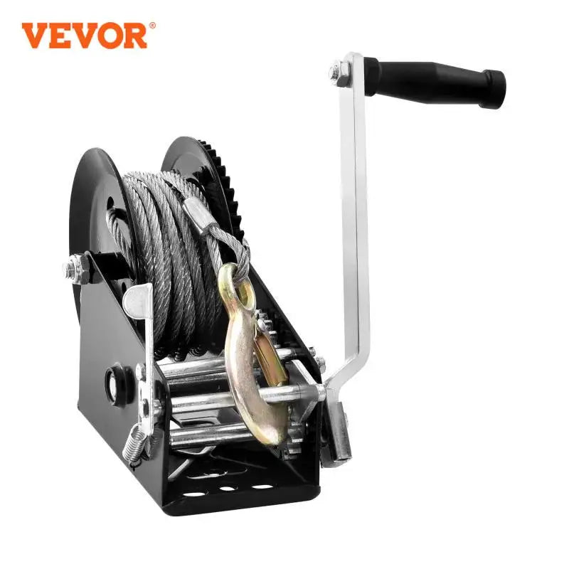 Hand Winch Heavy Duty Rope Crank with 33 ft Steel Wire Cable and Two-Way Ratchet for Trailer Boat or ATV Towing