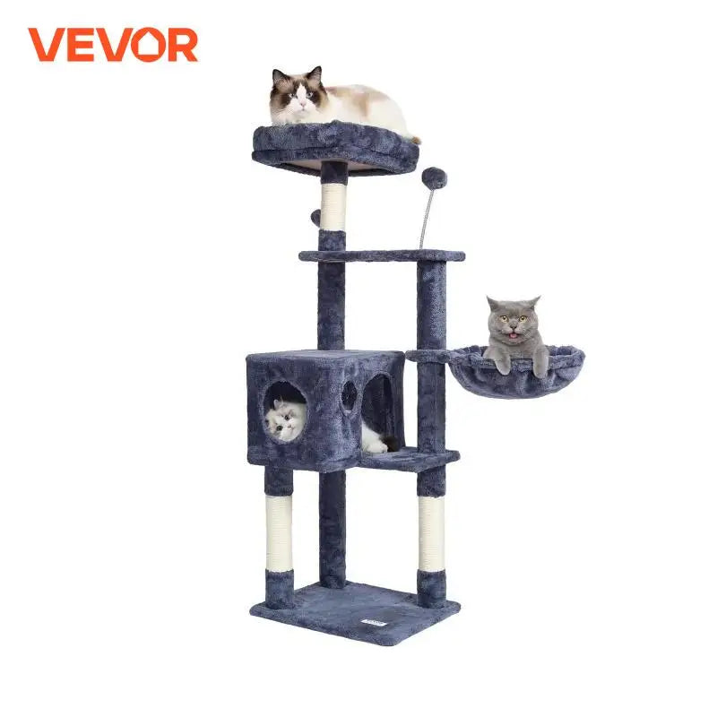 Cat Tree for Indoor Cats 45.2" Cat Tower with Cat Condo Sisal Scratching Post HammockTop Perch Jumping Platforms Dark Grey